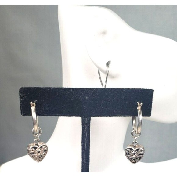 Stirling Silver 925 Lapis Heart Shaped Blue Gemstone Small Hoop Earrings - Picture 6 of 13